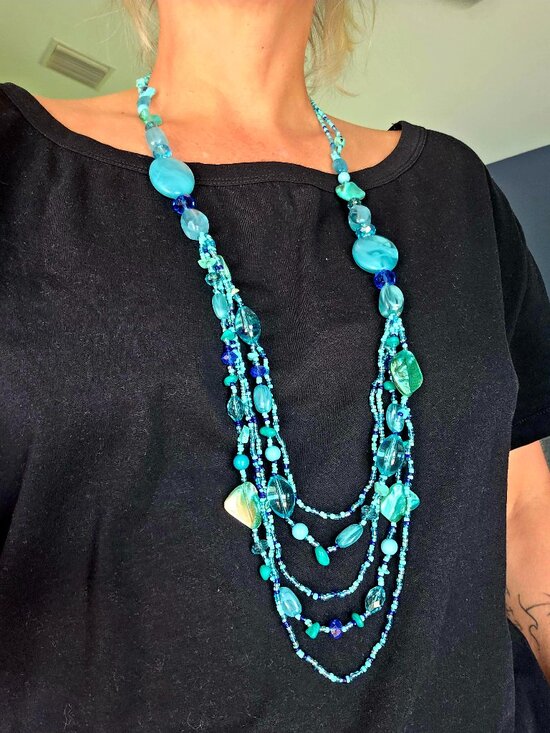 Jewelry - Boho Multi-Strand Blue Beaded Statement Necklace – Teal & Turquoise Layered